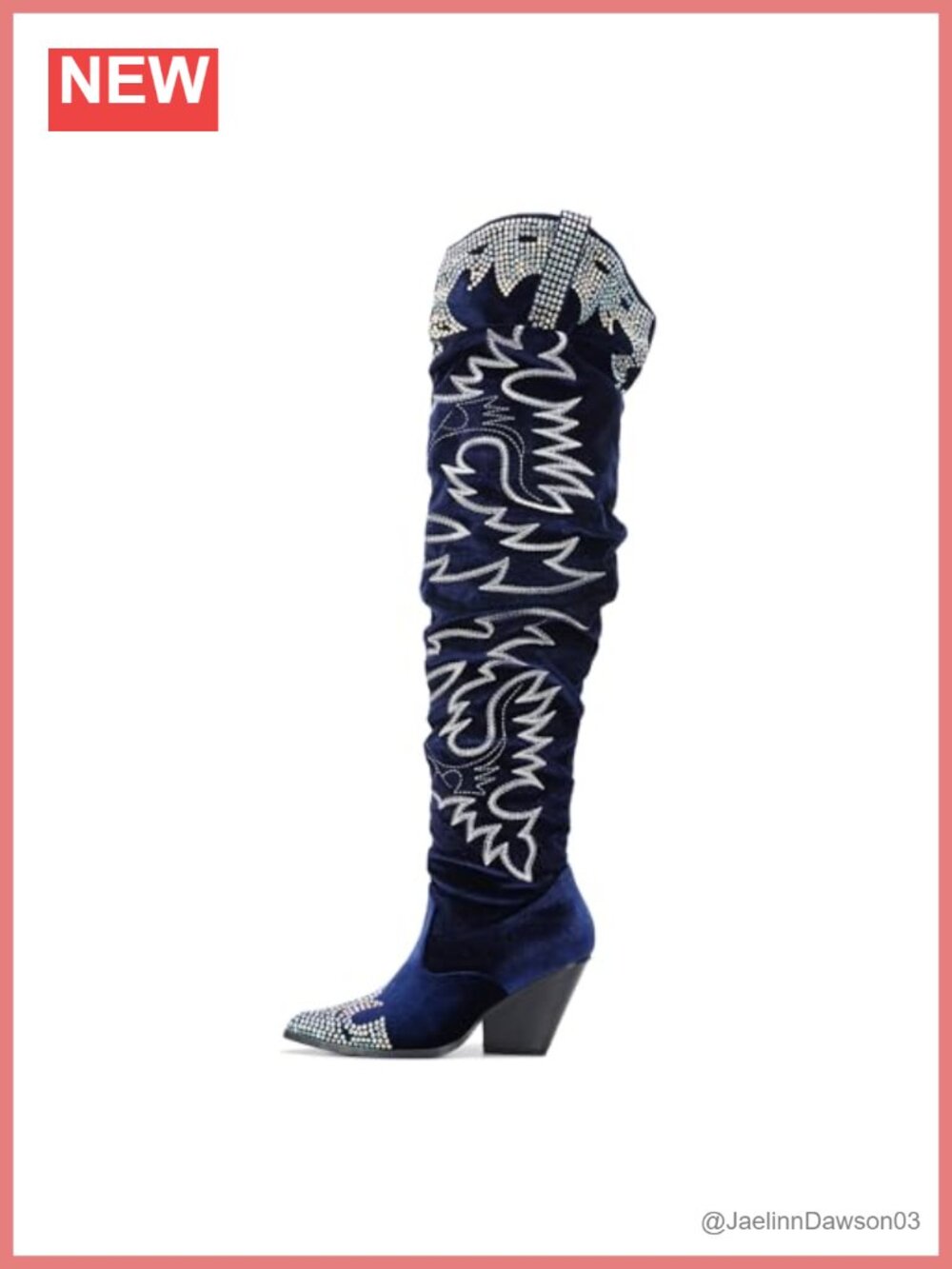 Rhinestone Embroidered Cowboy Thigh High Boots Memory Foam Faux Leather